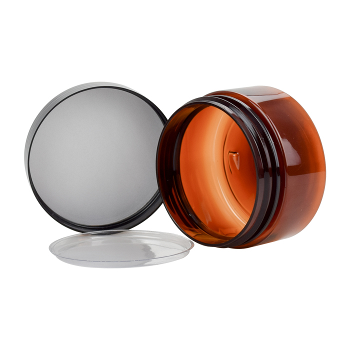 100ml 150ml 200ml 250ml 300ml empty large cosmetic cream hair gel food container amber plastic can jar with black screw lid