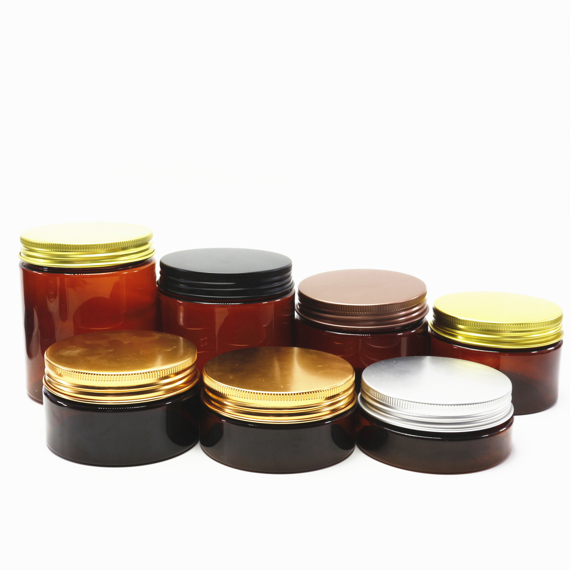 100ml 150ml 200ml 250ml high quality of amber  PET  jars with white  plastic lids in stock PL-37K