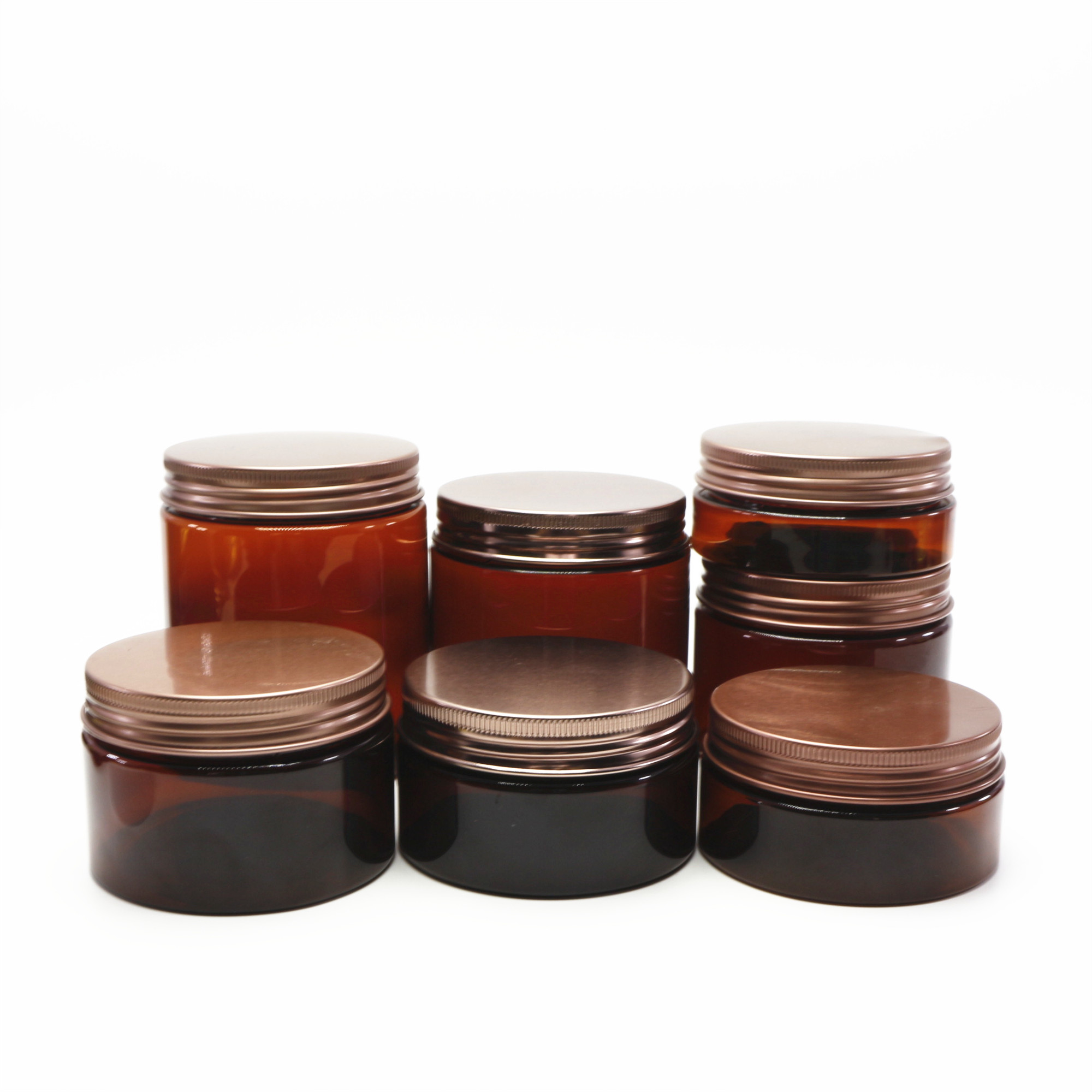 100ml 150ml 200ml 250ml high quality of amber PET jars with white plastic lids in stock PL-37K