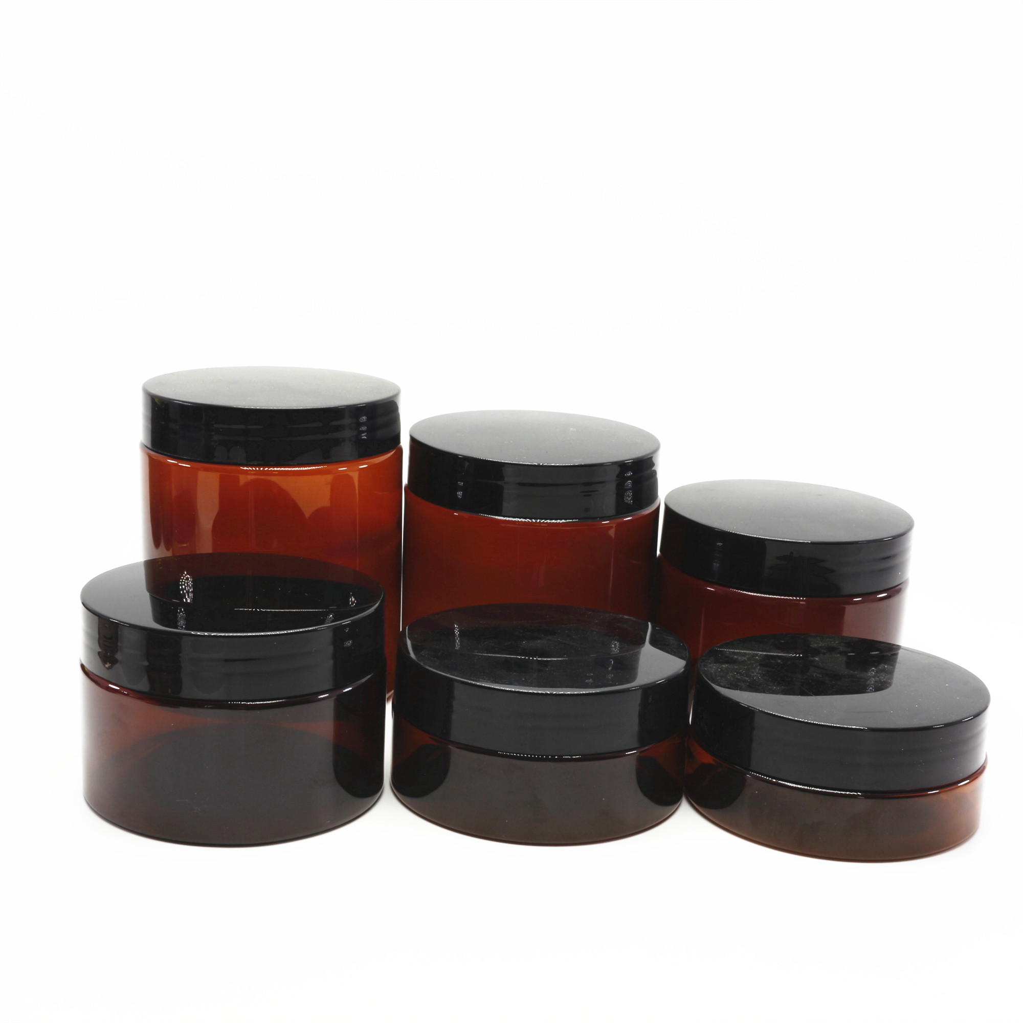 100ml 150ml 200ml 250ml high quality of amber PET jars with white plastic lids in stock PL-37K