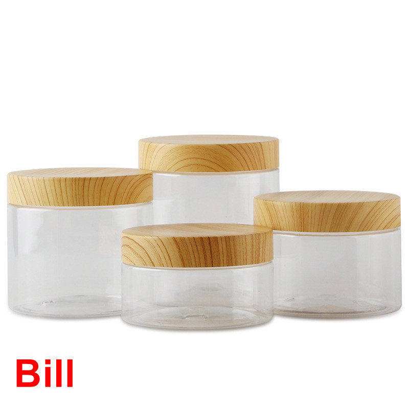 100ml 150ml 200ml Screw Top Wide Mouth Wood Lid Candy Jar Plastic Nut Storage Jam Jar Plastic Honey Jar