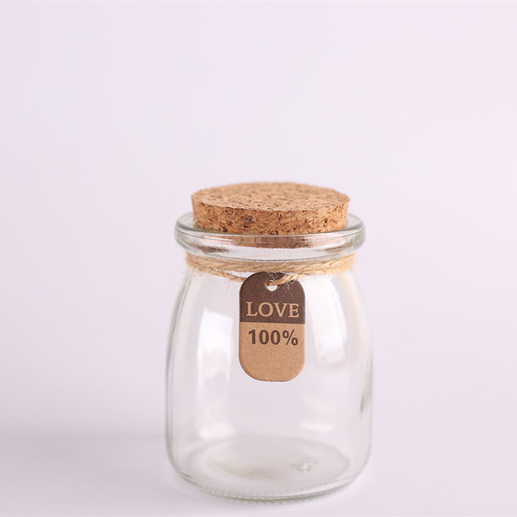 100ml 150ml 200ml clear glass pudding jar, candy jar with wooden cork