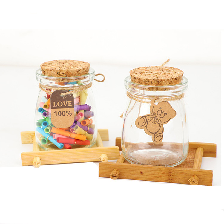 100ml 150ml 200ml clear glass pudding jar, candy jar with wooden cork