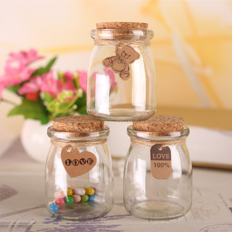 100ml 150ml 200ml clear glass pudding jar, candy jar with wooden cork