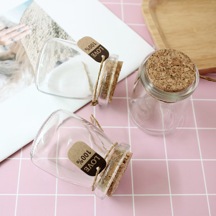 100ml 150ml 200ml clear glass pudding jar, candy jar with wooden cork