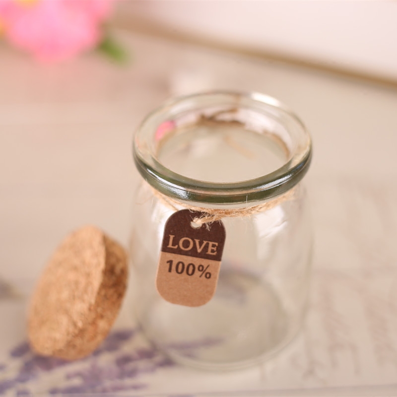 100ml 150ml 200ml glass pudding jar with cork or plastic lid