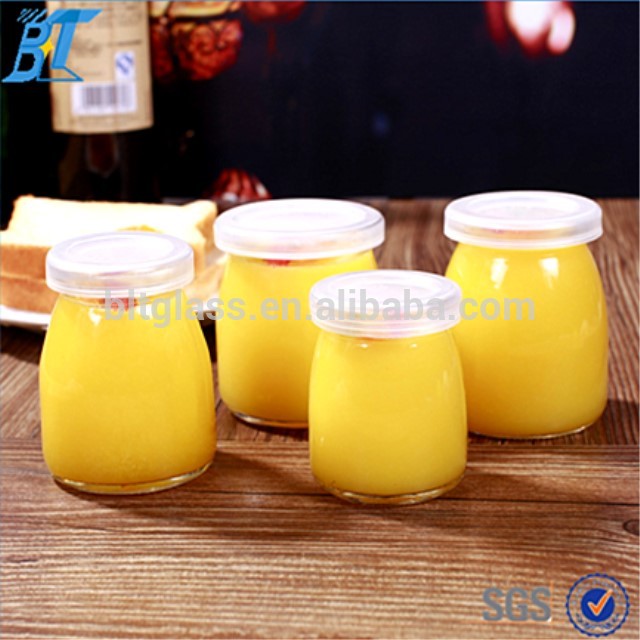 100ml 150ml 200ml glass pudding jar with cork or plastic lid