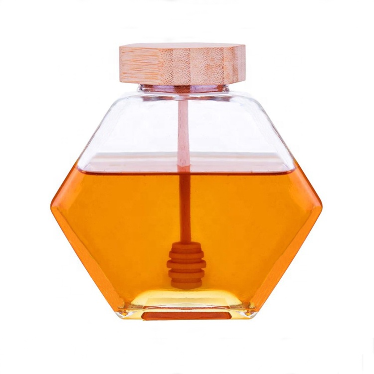 100ml 150ml 220ml 380ml 400ml Honey Jar Glass Hexagonal With Bamboo Lid