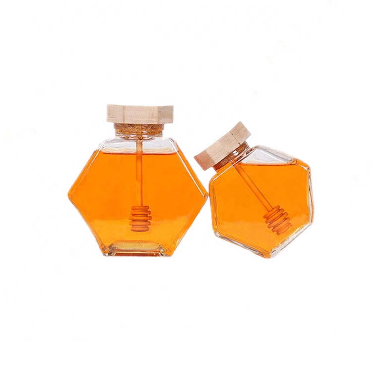 100ml 150ml 220ml 380ml 400ml Honey Jar Glass Hexagonal With Bamboo Lid