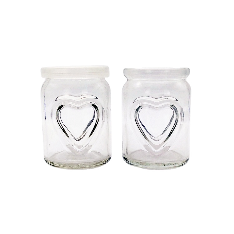 100ml 150ml 250ml heart shape embossed clear glass pudding jar jelly glass cup with plastic cap