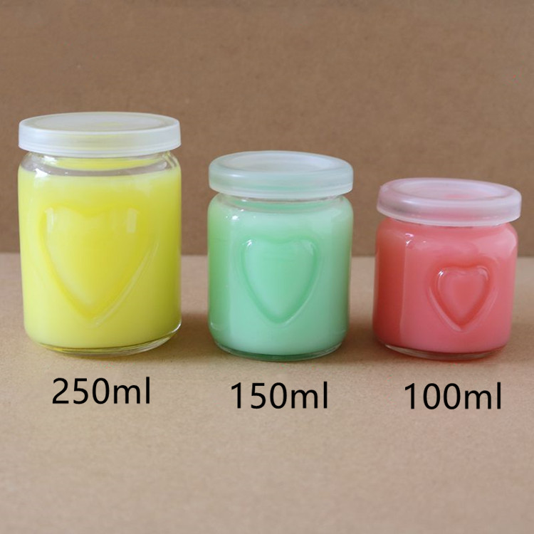 100ml 150ml 250ml heart shape glass pudding jar jelly jar with plastic cap