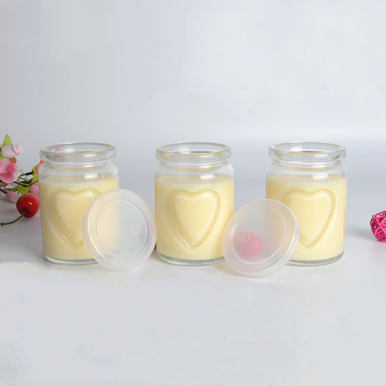 100ml 150ml 250ml heart shape glass pudding jar jelly jar with plastic cap
