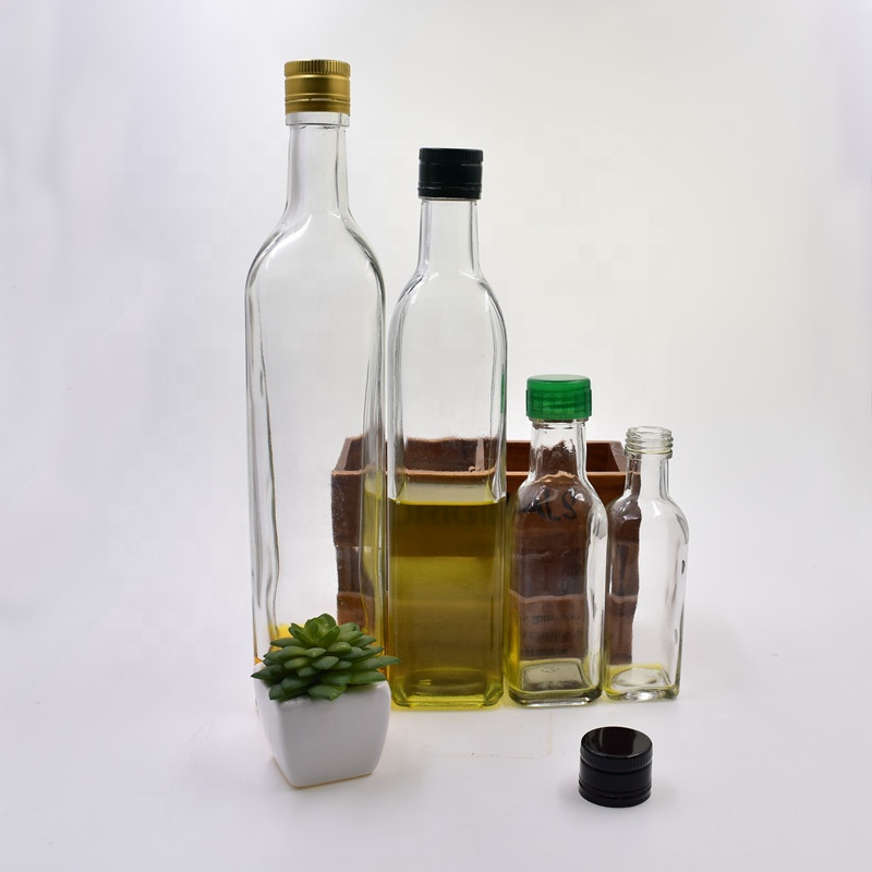 100ml 150ml 500ml 750ml clear square empty olive oil glass bottle for kitchen soy sauce vinegar dispenser Oiler cruet with lid