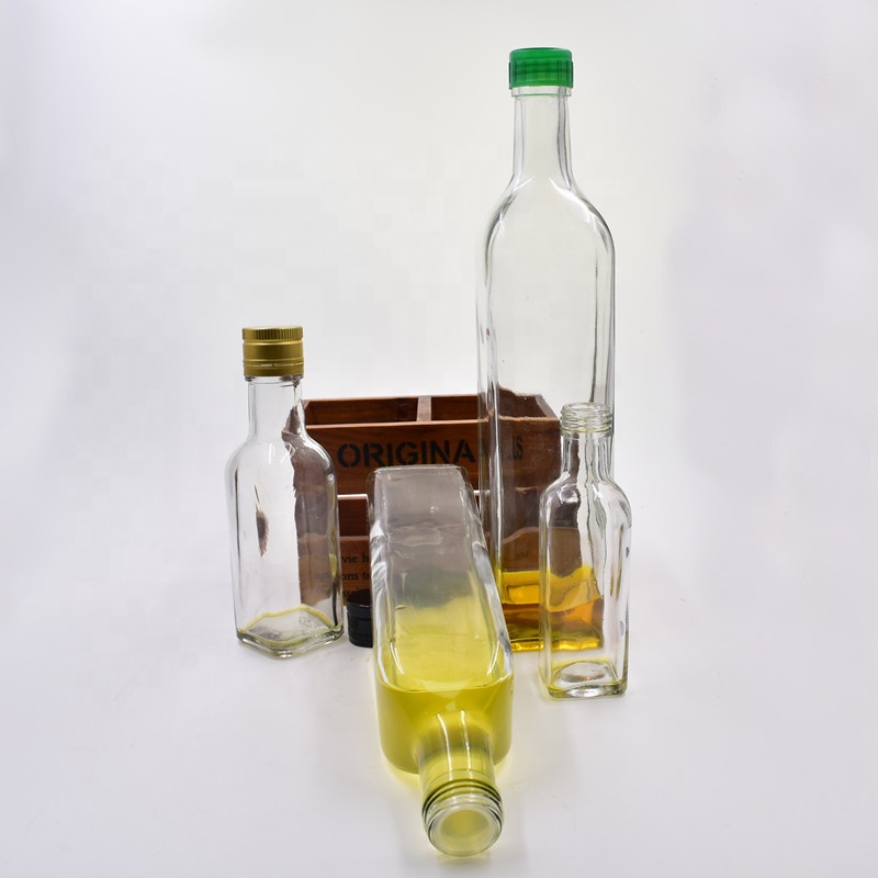 100ml 150ml 500ml 750ml clear square empty olive oil glass bottle for kitchen soy sauce vinegar dispenser Oiler cruet with lid