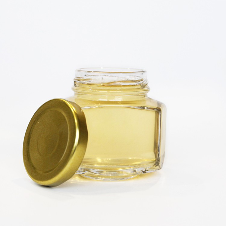 100ml 180ml 270ml 375ml Empty Food Storage Oval Hex Glass Jars For Honey Jam with Metal Lid