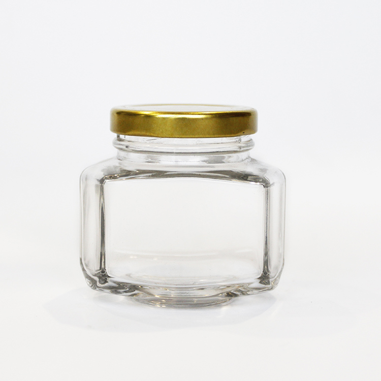 100ml 180ml 270ml 375ml Empty Food Storage Oval Hex Glass Jars For Honey Jam with Metal Lid