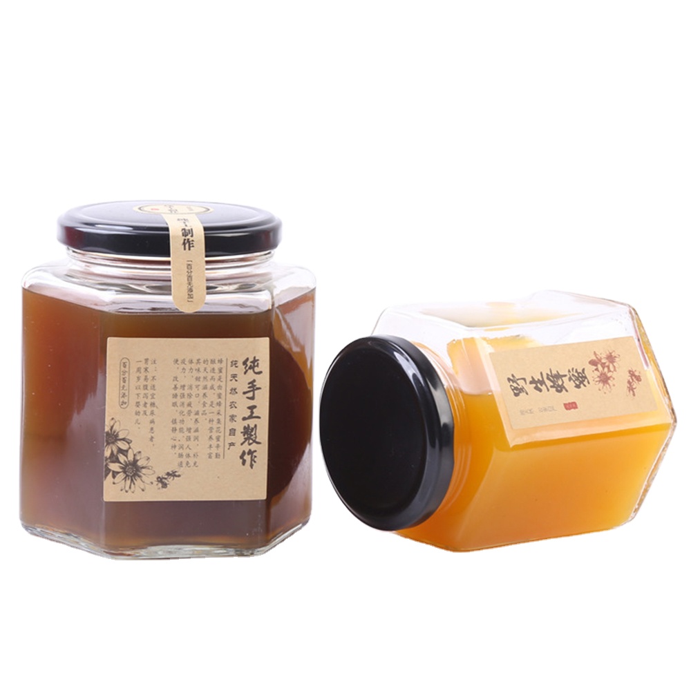 100ml 180ml 280ml 380ml 500ml 730ml food grade glass honey pot with metal lid glass hexagonal honey jars