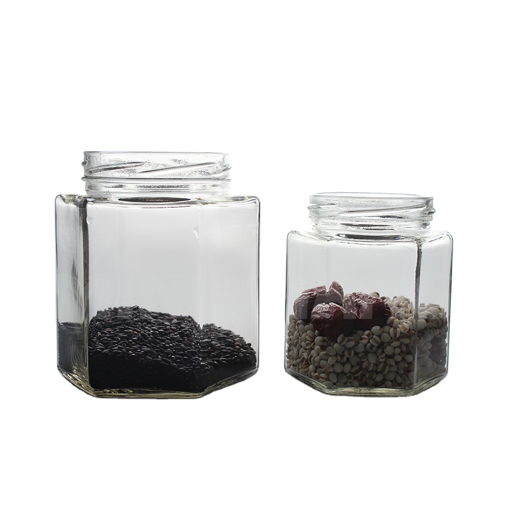 100ml 180ml 280ml 380ml 500ml 730ml food grade glass honey pot with metal lid glass hexagonal honey jars