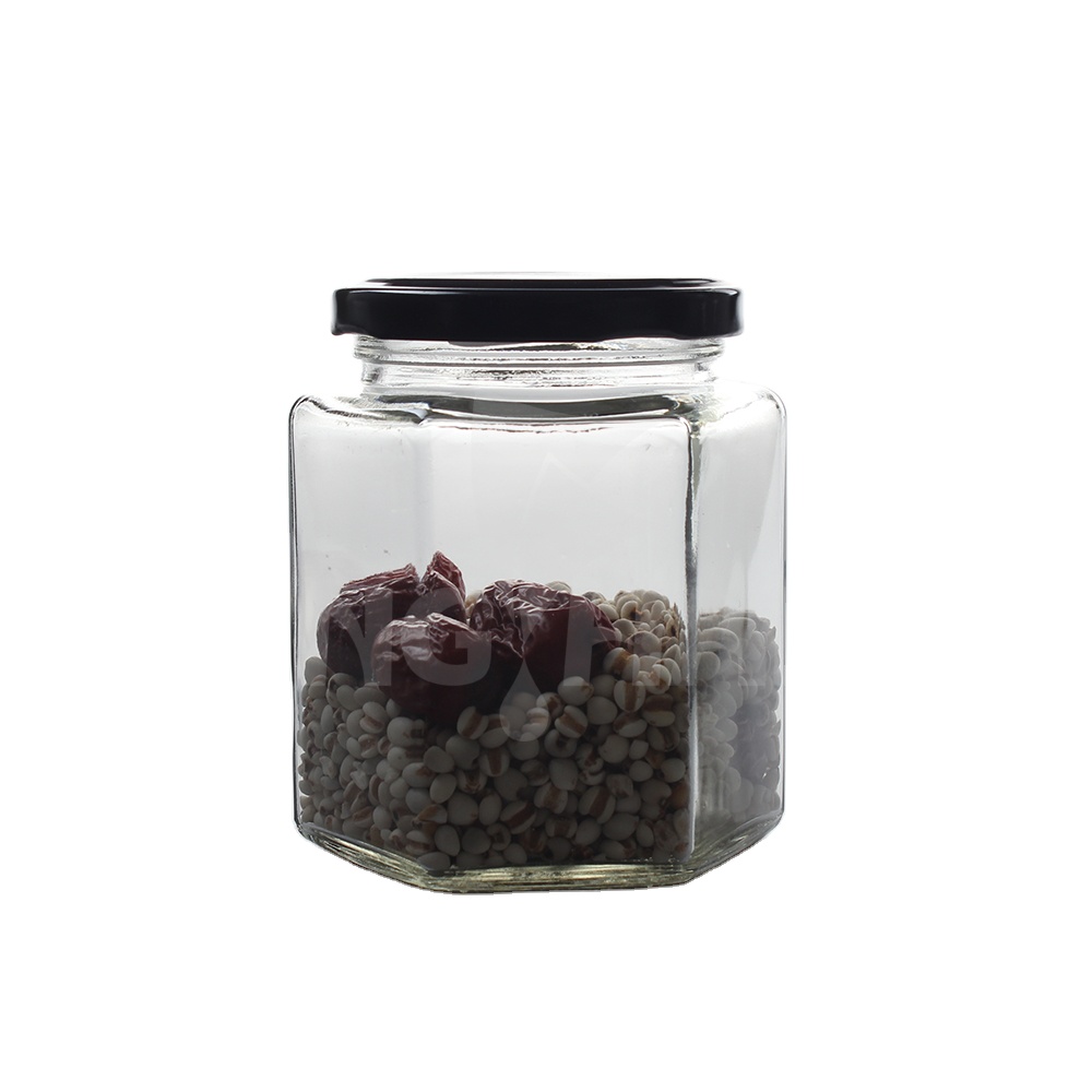 100ml 180ml 280ml 380ml 500ml 730ml food grade glass honey pot with metal lid glass hexagonal honey jars