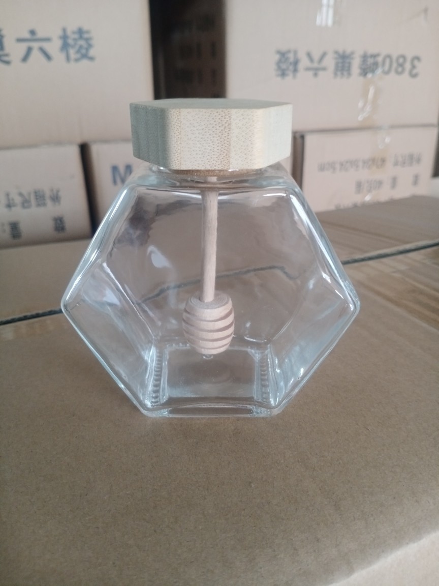100ml 180ml 280ml 380ml Delicate Appearance Glass Honey Jar With Wooden Lid/Dipper/Sticker