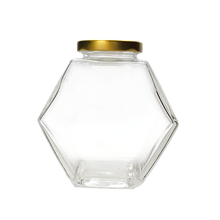 100ml 180ml 280ml 380ml flat clear hexagonal glass honey jar with metal lid