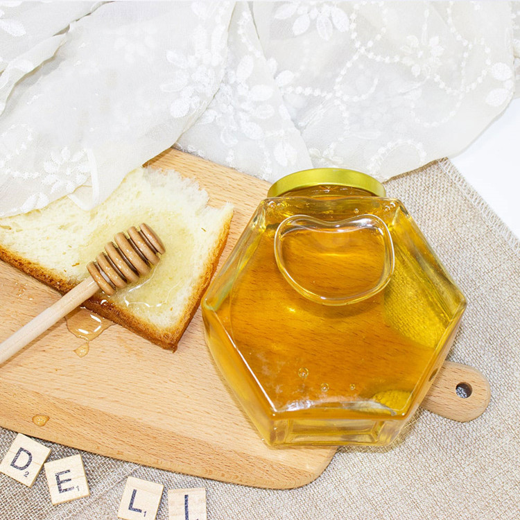 100ml 180ml 280ml 380ml flat clear hexagonal glass honey jar with metal lid