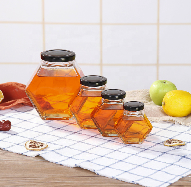 100ml 180ml 280ml 380ml new design jam bottles cornichon coconut oil pickle packaging container honey jars glass hexagonal