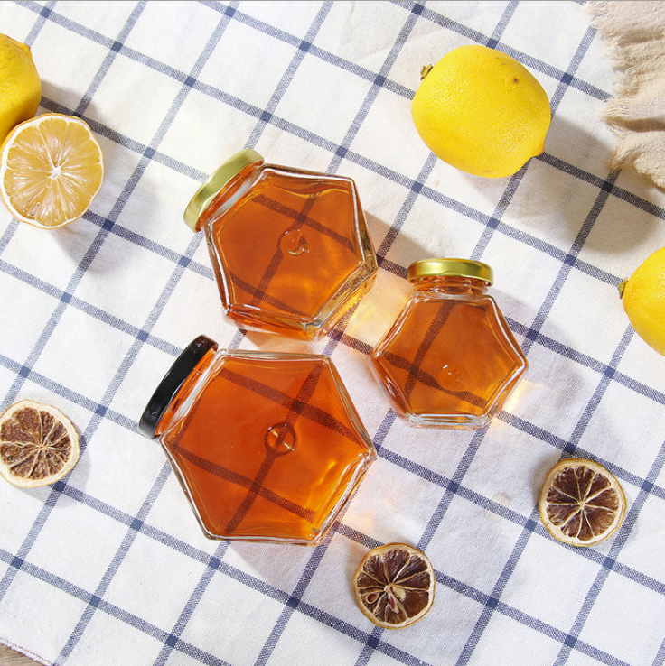 100ml 180ml 280ml 380ml new design jam bottles cornichon coconut oil pickle packaging container honey jars glass hexagonal