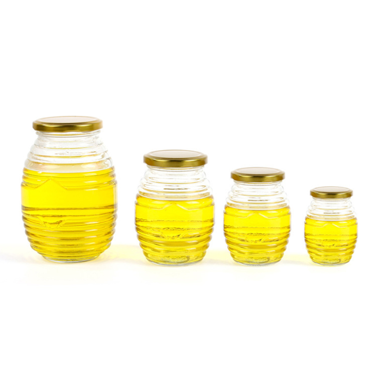 100ml 180ml 350ml 700ml threaded shape honey glass jar with screw lid, fancy round thread shape glass bottle jar