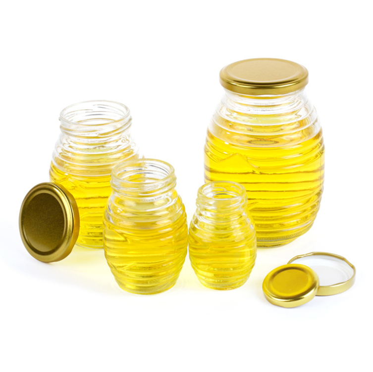 100ml 180ml 350ml 700ml threaded shape honey glass jar with screw lid, fancy round thread shape glass bottle jar