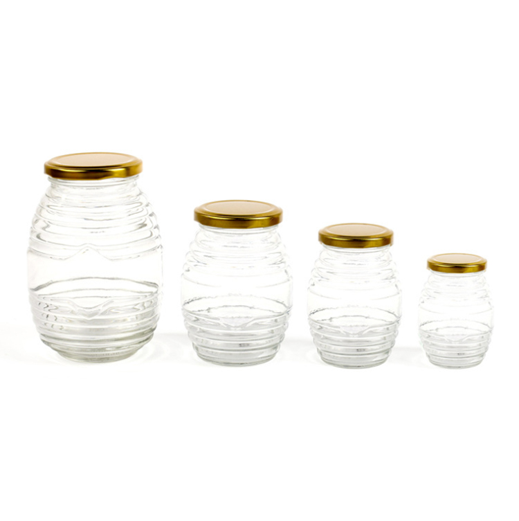 100ml 180ml 350ml 700ml threaded shape honey glass jar with screw lid, fancy round thread shape glass bottle jar