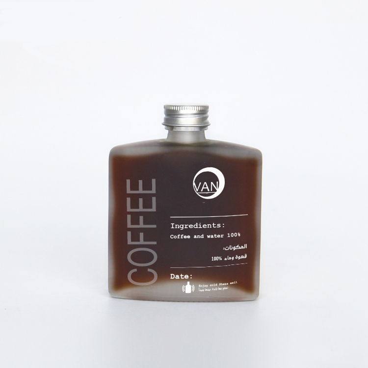 100ml 200ml 250 ML Flat Glass Bottle Cold Drip/ Brew Coffee Hip Flask Glass Bottle with Logo Printing and Metal Lid