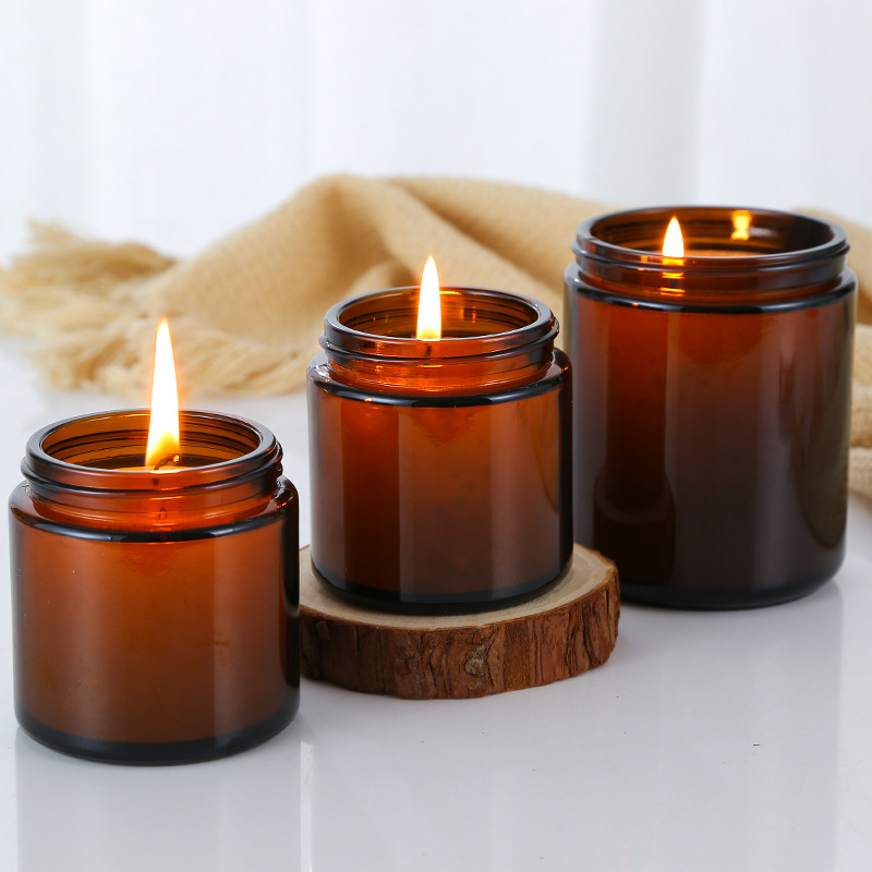 100ml 200ml 250ml 300ml amber aromatherapy Candle empty glass jar with lid DIY aromatherapy customized