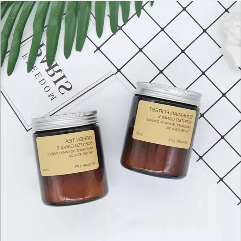 100ml 200ml 250ml 300ml amber aromatherapy Candle empty glass jar with lid DIY aromatherapy customized