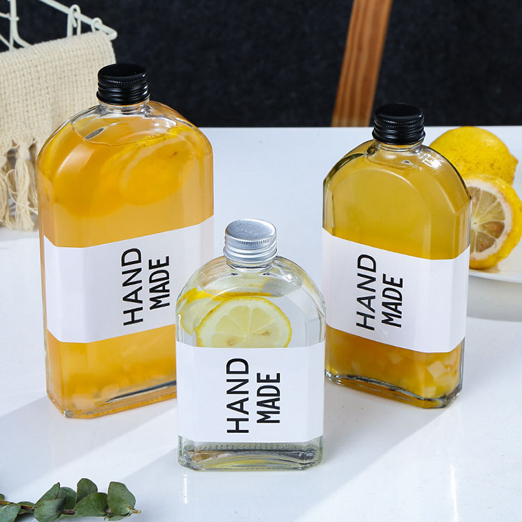 100ml 200ml 250ml 350ml 500ml Square Clear Glass Flat Juice Cold Brew Coffee Glass Bottle