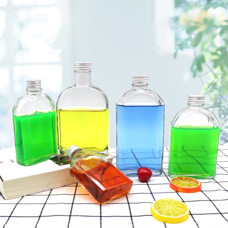 100ml 200ml 250ml 350ml 500ml clear flat juice cold brew coffee glass flask bottles design