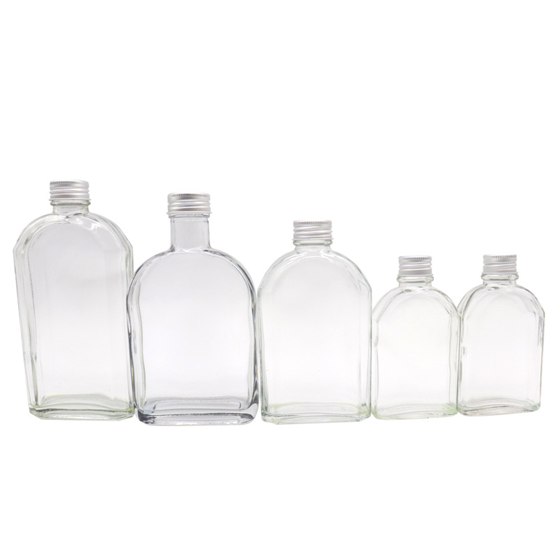 100ml 200ml 250ml 350ml 500ml clear flat juice cold brew coffee glass flask bottles design