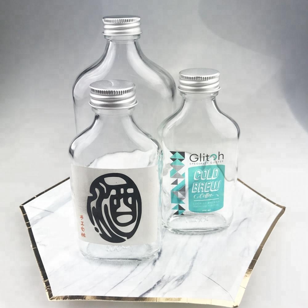 100ml 200ml 250ml 350ml Empty clear flat cold brew coffee glass bottle for coffee beverage wine with aluminum cap