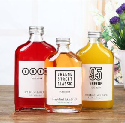 100ml/200ml/250ml/350ml Flat Hip Flask Glass Beverage Bottle With Aluminium Cap For Cold Brew Coffee/Juice/Milk Use