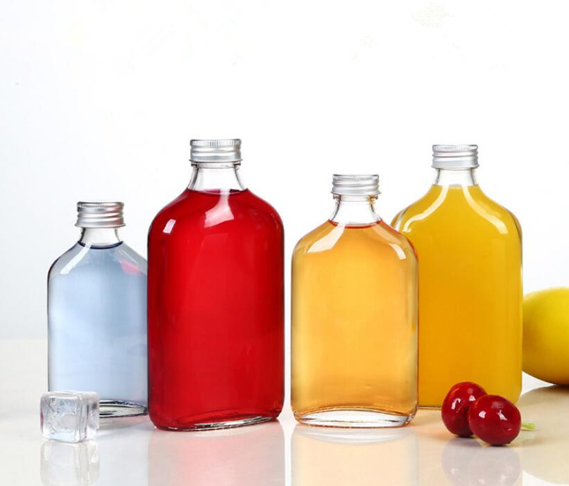 100ml/200ml/250ml/350ml Flat Hip Flask Glass Beverage Bottle With Aluminium Cap For Cold Brew Coffee/Juice/Milk Use