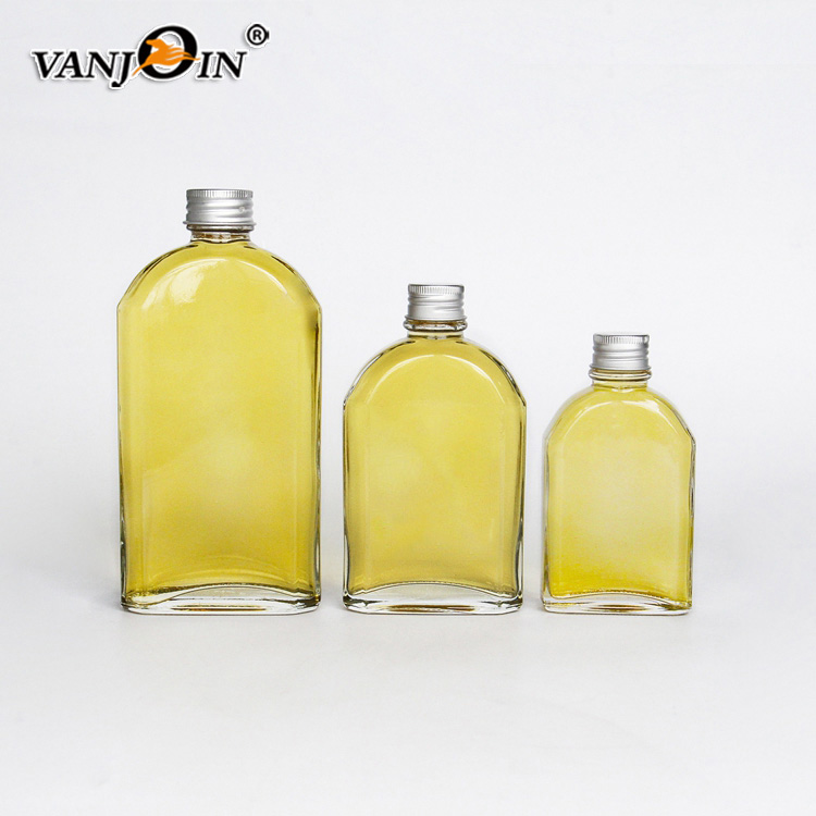100ml 200ml 250ml 350ml Flat Square Pet Clear Wine Liquor Glass Bottle Beverage With Screw lid