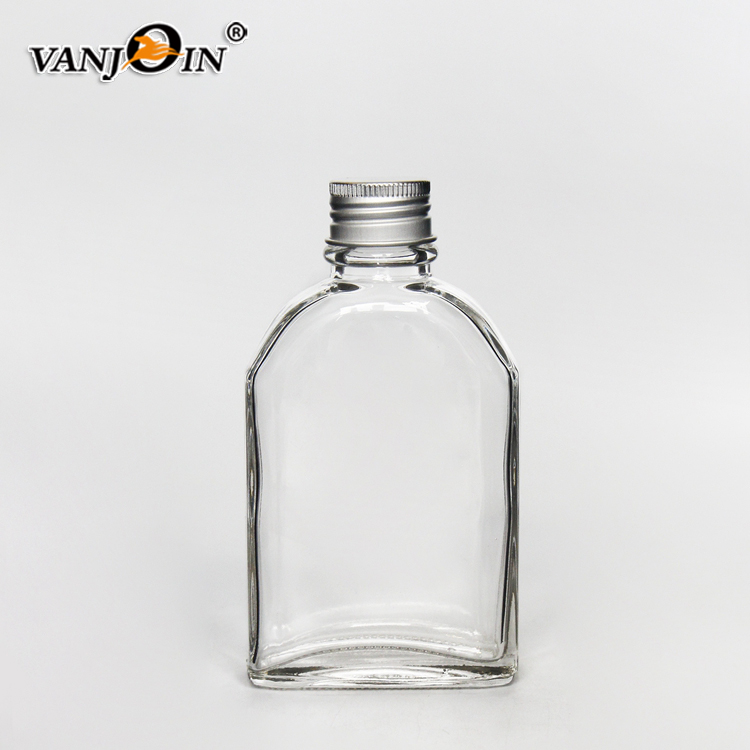 100ml 200ml 250ml 350ml Flat Square Pet Clear Wine Liquor Glass Bottle Beverage With Screw lid