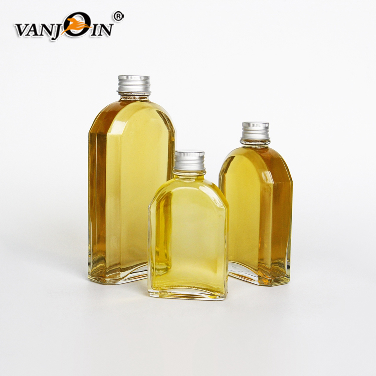 100ml 200ml 250ml 350ml Flat Square Pet Clear Wine Liquor Glass Bottle Beverage With Screw lid