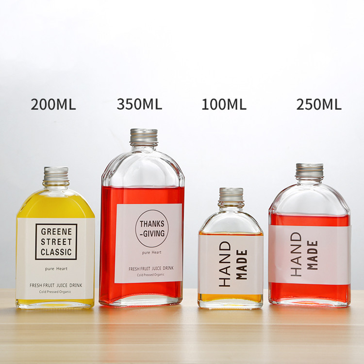 100ml 200ml 250ml 350ml clear flat cold brew coffee glass bottles with screw cap