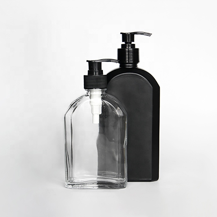 100ml 200ml 250ml Custom Logo Black Flat Glass hand soap sanitizer Bottle With Lotion Pump