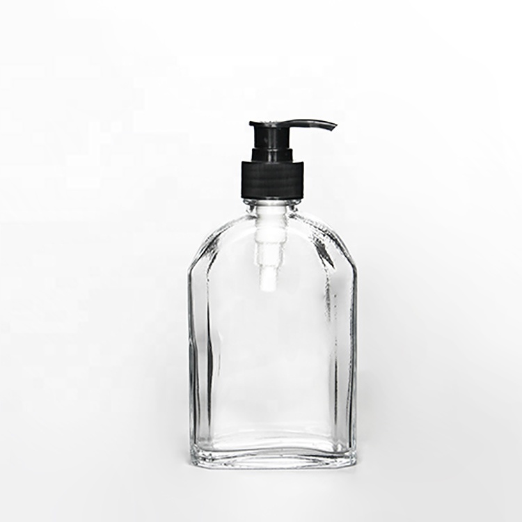 100ml 200ml 250ml Custom Logo Black Flat Glass hand soap sanitizer Bottle With Lotion Pump
