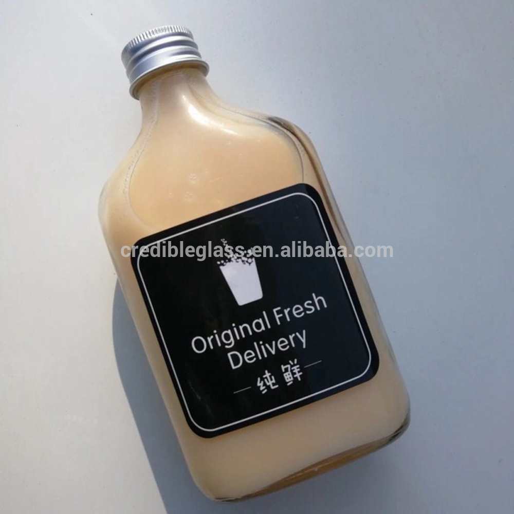 100ml 200ml 250ml flat beverage coffee water glass bottle with screw lid and sticker label