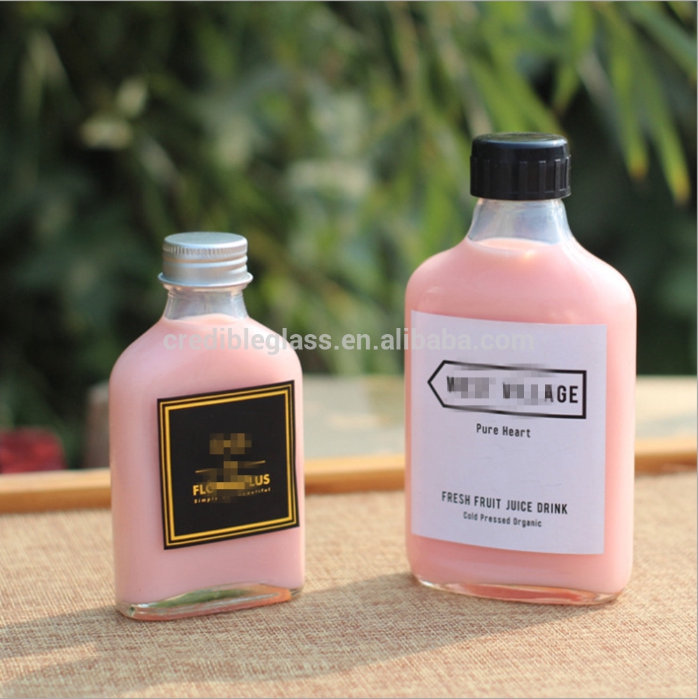 100ml 200ml 250ml flat beverage coffee water glass bottle with screw lid and sticker label