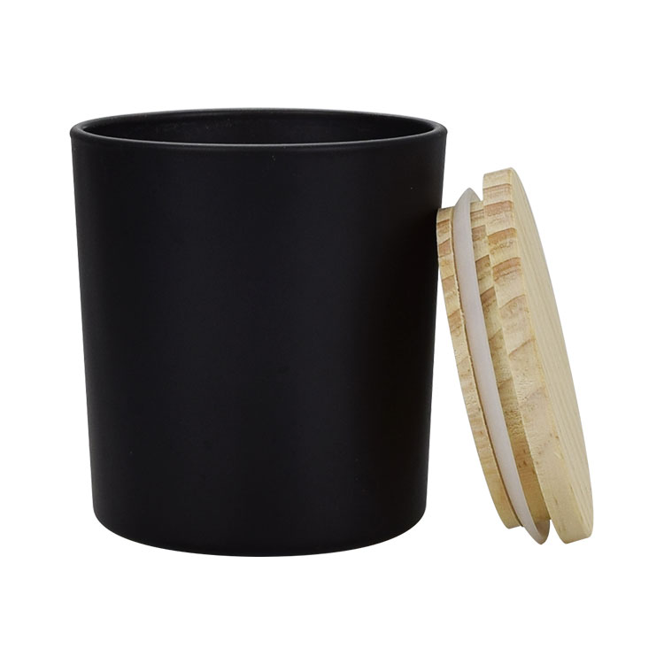 100ml 200ml 250ml frosted mat black dark glass candle jar with wooden lid