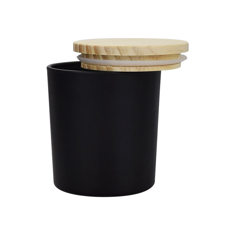 100ml 200ml 250ml frosted mat black dark glass candle jar with wooden lid